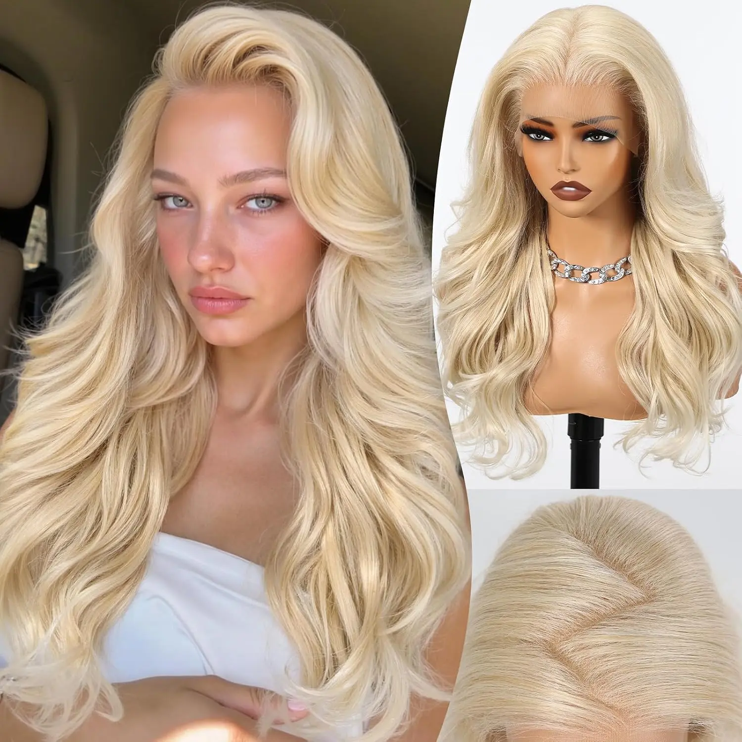 13x6  Lace Front Glueless Wig for Women,  Blonde 24 Inch, Heat Resistant Synthetic Curly Layered Hair, Everyday Use(#R10119)