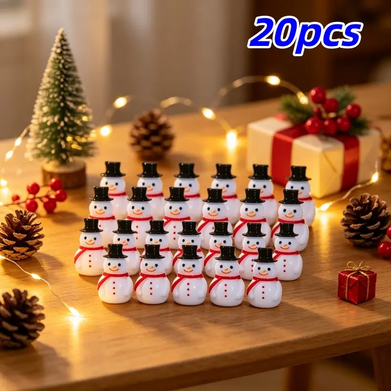 20 Mini Snowman Figures with Hats, Resin Christmas Decorations, DIY Crafts, Garden & Home Decor, Perfect for Holiday Parties & Winter Celebrations