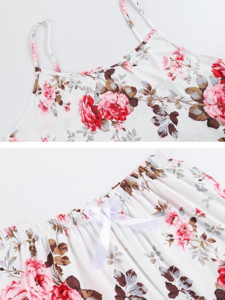 Plus Size 3-Piece Set Floral Print Belted Lounge Robe & Cami Top & Elastic Waist Pants Pyjama Set, Elegant Comfy Women's Sleepwear for Spring & Fall