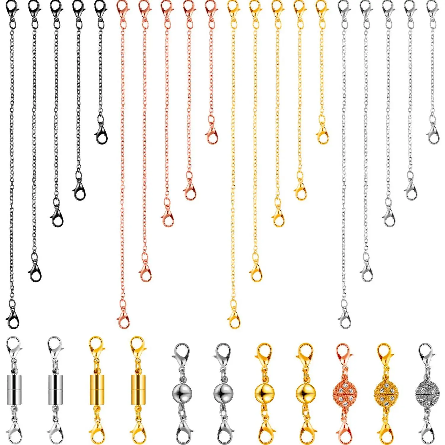 31 count Necklaces Bracelets Extender Set Includes 4 Colors Chain Extender 3 Style  Clasps  Locking Clasps Closures Lobster Clasp Connector for DIY Crafts Making Supplies