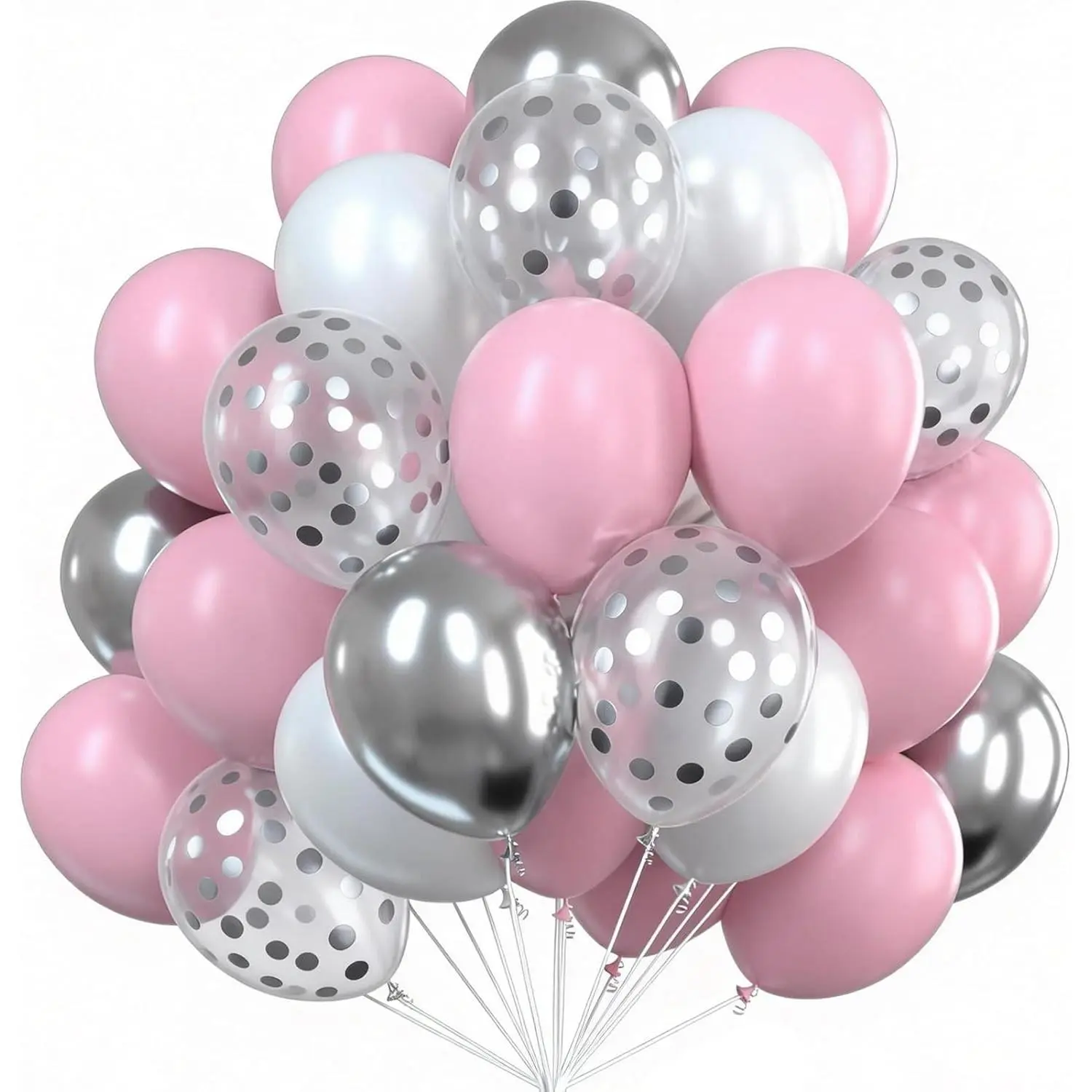 Pink, White, Metallic Silver