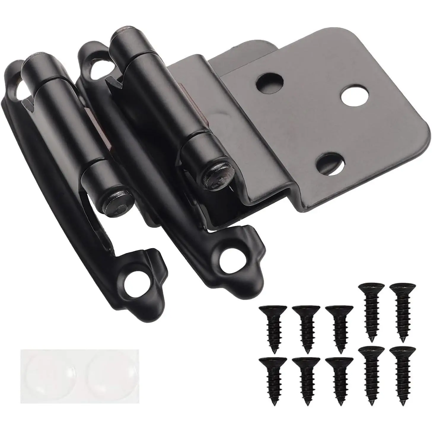 3/8" Inset Cabinet Hinges Black (1 Pair -2 Pcs) Offset Self Closing Matte Black Cabinet Hinges for Kitchen Cabinets w/Bumpers & Upgraded Screws