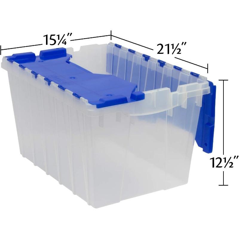 KeepBox 12 Gallon Storage Container Nesting and Stackable Plastic Storage Box with Lid Attached Clear Tote for Garages Closets and Moving 211 2 x 15 x 121 2 Clear Blue