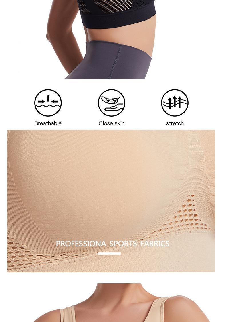 Hollow mesh sports bra women's shockproof vest running yoga fitness bra beautiful back gathering plus size amazon