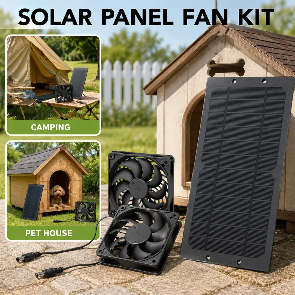 6W Portable Flexible Solar Panel with Mini Fan—Ideal for window ventilation, dog houses, RVs, flower sheds, camping, small chicken coops, greenhouses, and sheds Solar Panels Portable