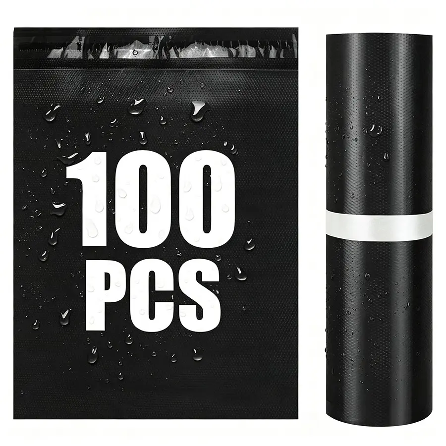 100pcs 18*16+4 Black Plastic Shipping Bags, Thickened Self Adhesive Seal Waterproof Shipping Envelopes, Strong Tear Proof Mailing Package Bags For E-commerce Business Small Parcel Delivery