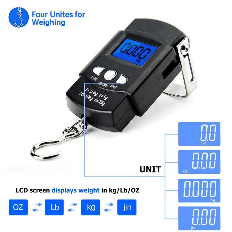 Backlit LCD Display Hook Scale, 110 lb/50kg Hook Scale, Batteries Required Hook Scale, Universal Handheld Hook Scale, Hand Tools as Dad Gifts, Heavy Duty, Tool, Portable Digital Scale, Balance Scale