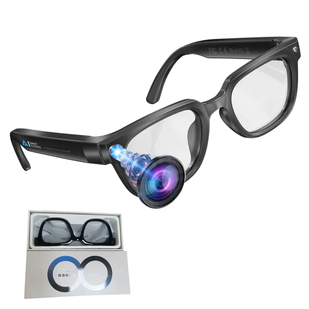 Bluetooth Video Smart Glasses with Hands-free Call,Video Recording, 8MP Camera, 4GB Memory Build-in,110 Degree Wide Angle Lens, 3D Stereo Sound, 290Mah Battery , AI Video Translation, Music Playback