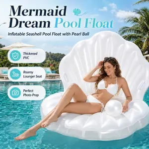 Inflatable Seashell Pool Float with Pearl Ball, Giant Clam Shell Pool Lounger Chair, Thickened PVC Blow Up Ride-On Floating Raft, 140x90cm/55x35in or 160x130cm/63x51in, Mermaid Photo Prop for Adults, Kids, Beach, Pool & Summer Party
