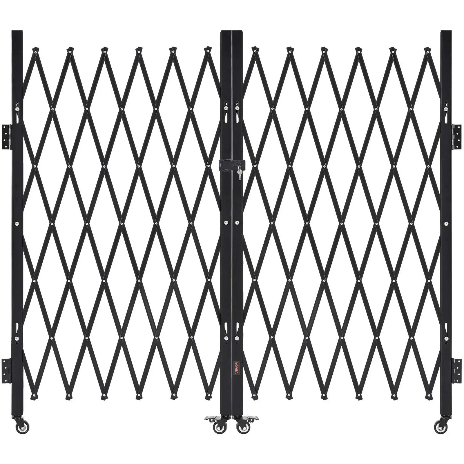 VEVOR Double Folding Security Gate, Lockable Scissor Gate with 360 Swivel Casters, Outdoor Barricade Steel Retractable Gates, for Entry Security, Garage, Warehouse Pool, 125.98x 63.19 in (Wx H)