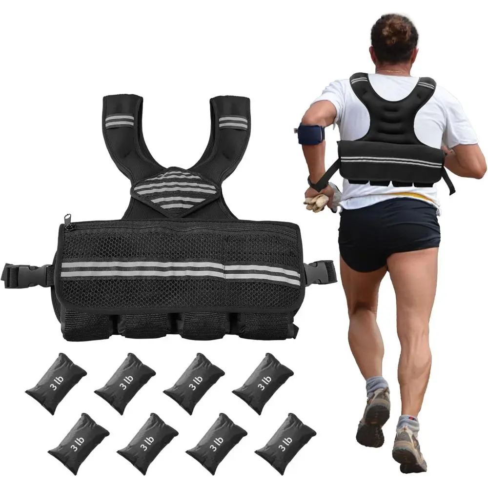 Adjustable Strength Workout Equipment, 6-30 lbs Neoprene Fitness Gear for Men & Women for Gym Training with Reflective Strips & Zipper Pockets, Fitness Workout Accessories, Weight Training Gear, Weighted Vests, Removable Sandbags, Strength Training
