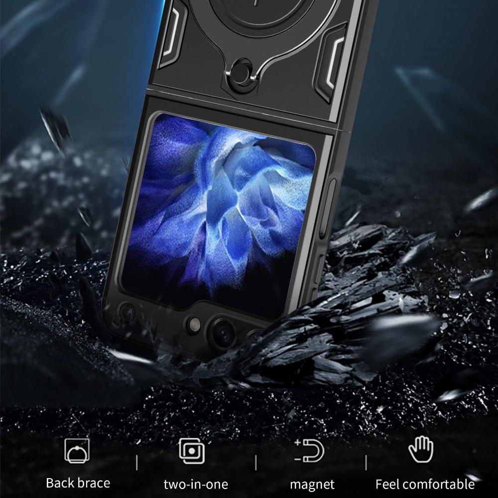 Magnetic Slide Camera Cover Phone Case, 1 Count 360 Degree Rotatable Kickstand Armor Ring Phone Cover, Phone Accessories for Samsung Galaxy Z Flip 4 5 6