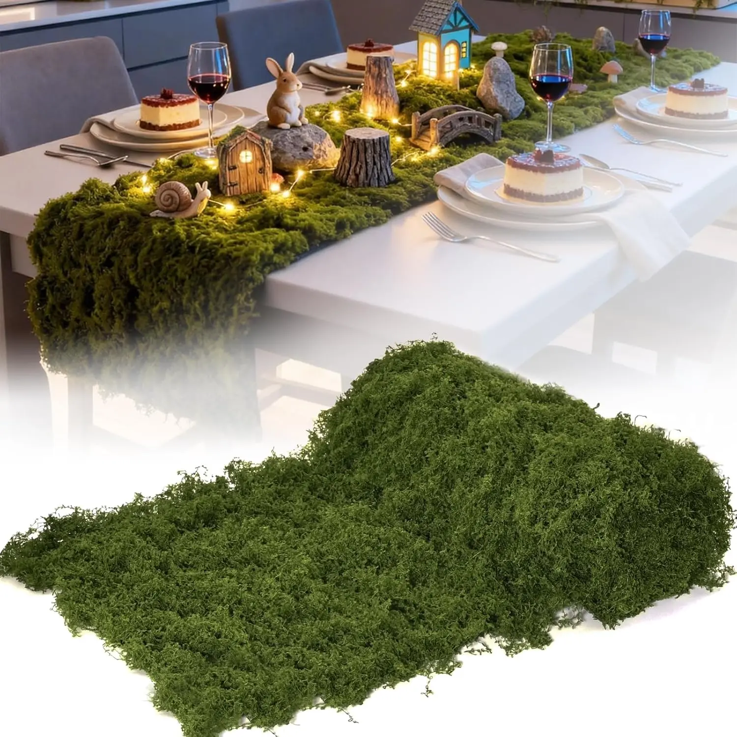12"x71" Soft Fluffy Artificial Dark Green Moss Table Runner - Faux Moss Mat Roll, Fake Grass for Women's Bra Accessories Decor, Plants, Floral Ornaments, Window Crafts, Wedding DIY Centerpieces