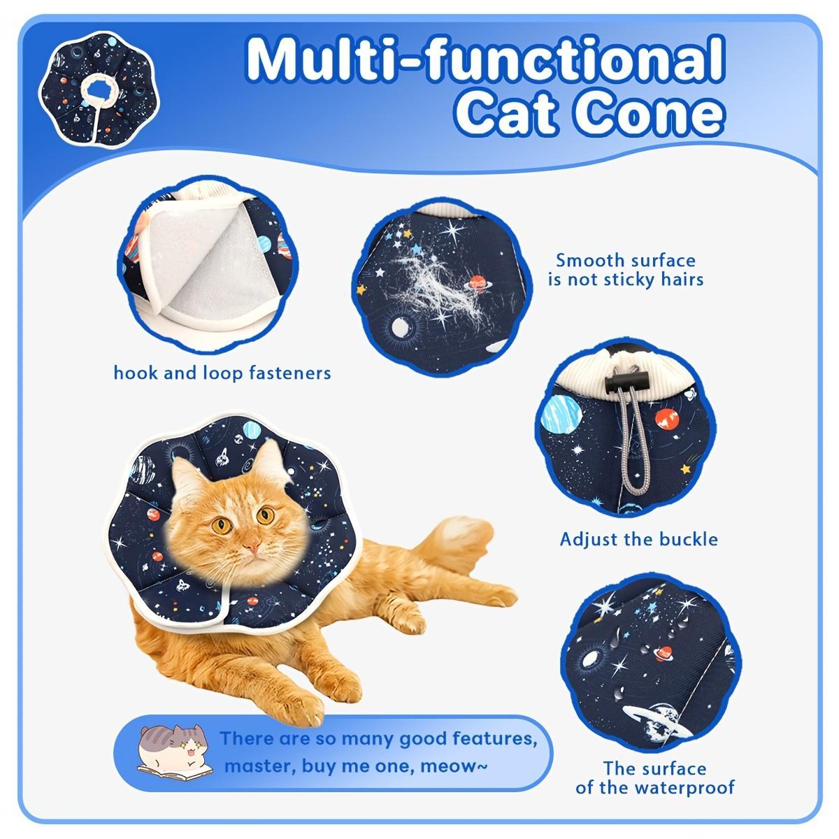 Cartoon Printed Cat Elizabethan Collar, Soft Lightweight Pet Protective Cone with Anti-chew Design, Adjustable Buckle for Post-surgery Recovery