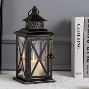 Large Hanging Candle Lanterns Vintage Metal Candle Holders Indoor & Outdoor Home Decor for Front Porch Patio Wedding Party Halloween Christmas Decorations Black
