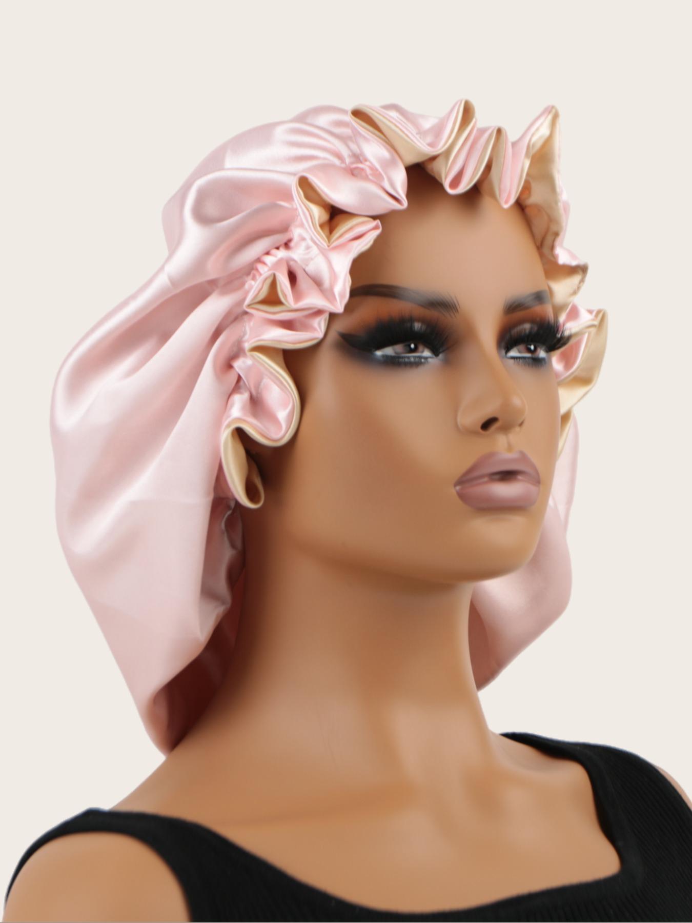 Women's Reversible Sleep Hat, Double Layer Bonnet for Sleeping & Makeup, Pink Color Reversible Extended Length Sleep Bonnet, Sleeping Cap