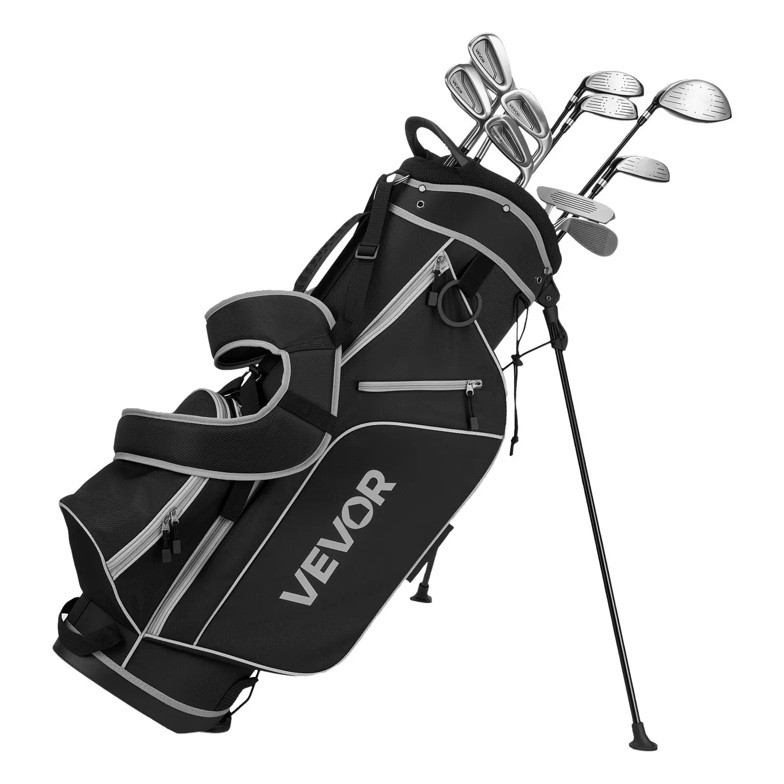 VEVOR Golf Club Set, 12 Pieces Men's Complete Golf Club Set Right Handed with 460CC#1 Driver,#3 & 5 Fairway Wood,#4 Hybrid,#5/#6/#7/#8/#9/#PW/#SW Irons, L-Shaped Putter, Golf Stand Bag, Black