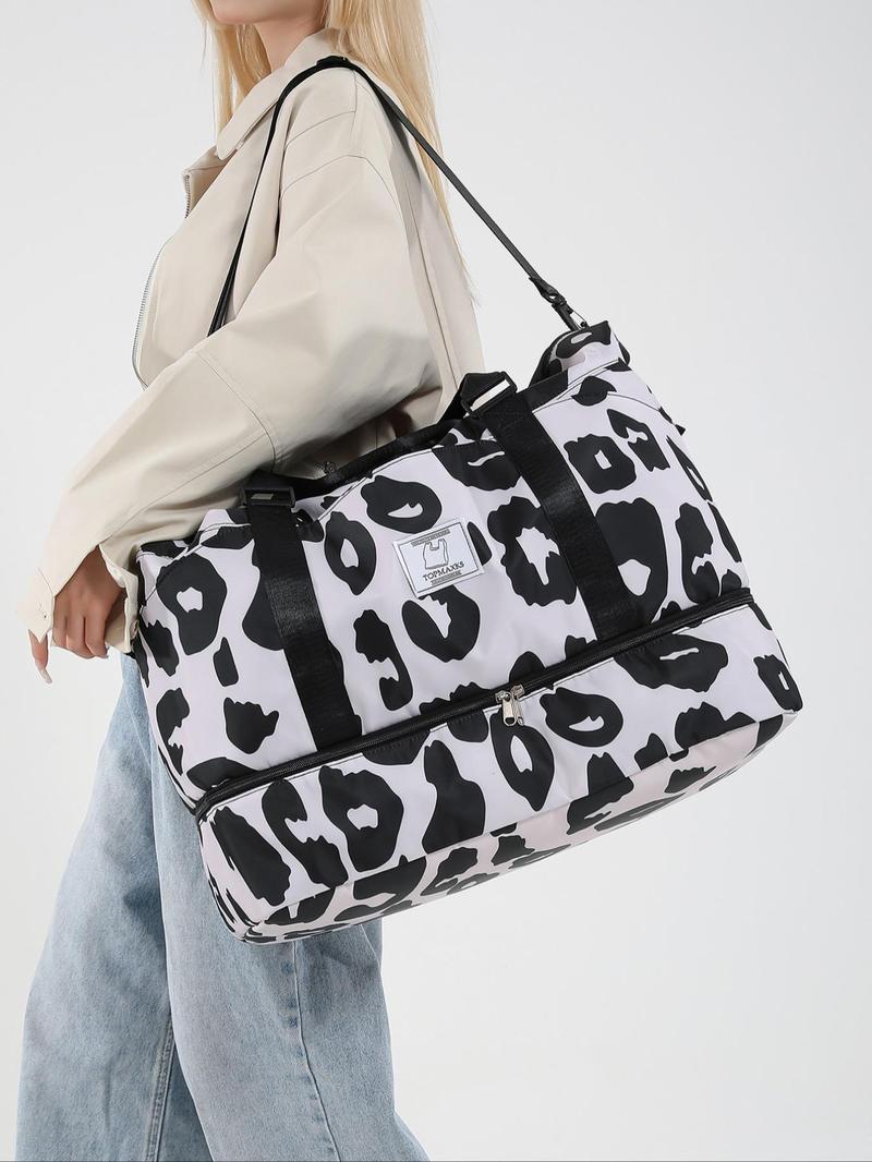 Letter Patched Design Large Capacity Durable Travel Bag, Lightweight Portable Folding Duffel Bag, Multi-function Dry & Wet Separation Bag for Travel, Traveling Bag