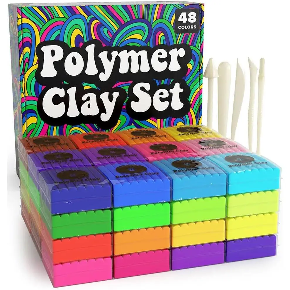 Polymer Clay Kit - 48 Colors Oven Bake Clay, Colorful Modeling Clay Kit with 5 Tools for Sculpting,  Making, Beads, Earrings, Molds, and Crafts