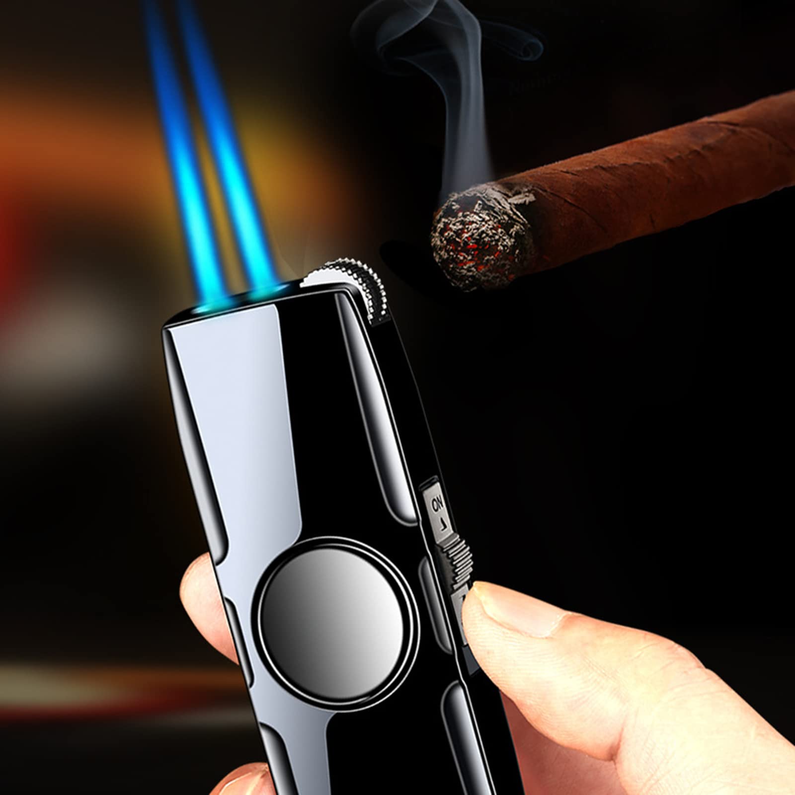 Cool Lighters, Creative Jet Dual Flame Windproof Lighters,Adjustable Flame Refillable Butane for Gifts Mens Lovers Kitchen (Butane Not Included)