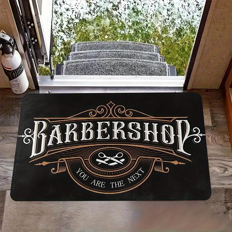 Vintage Barbershop Doormat Heavy-duty Non-slip Mat with Crossed Scissors & Razor Design in Black & Gold Machine-washable for Entryways Bathrooms or Salons Perfect Barber Gift & Retro Decor for Home Lovers