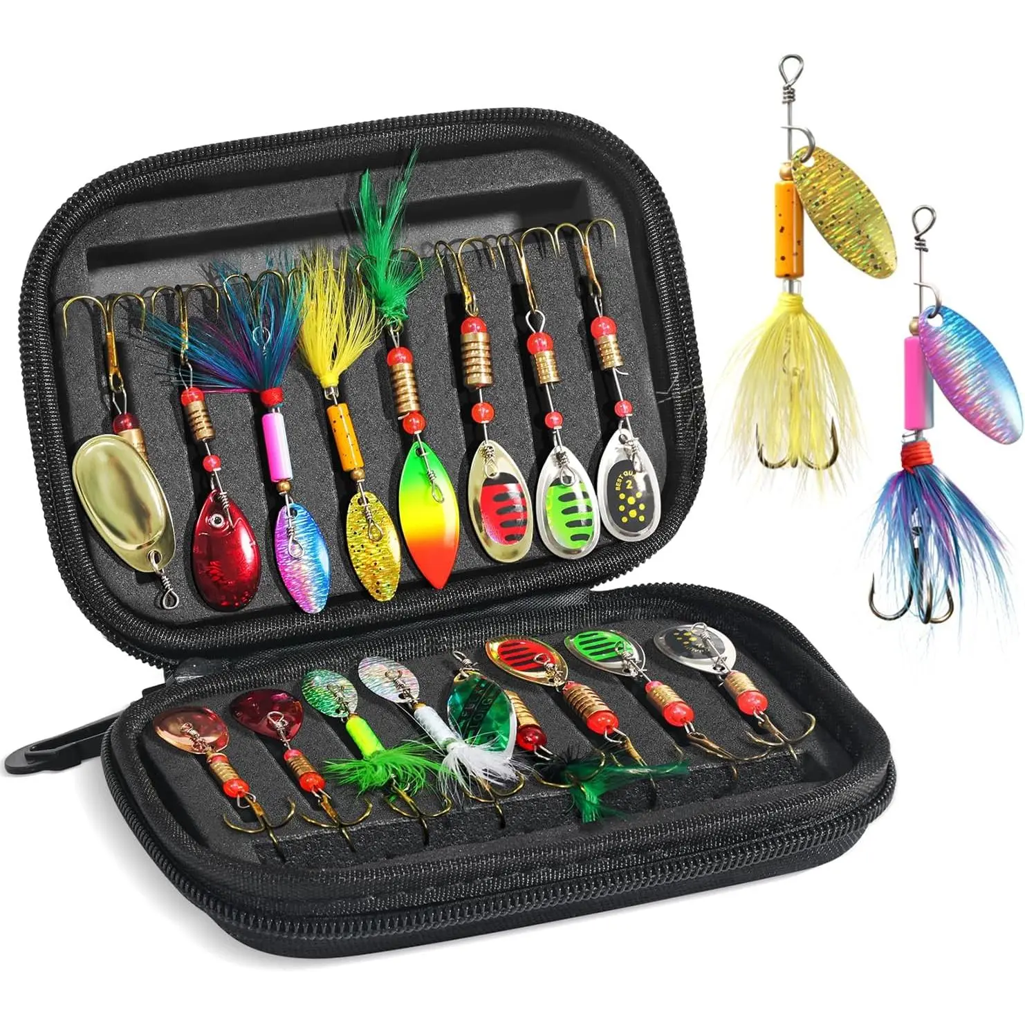 Fishing Lures Inline Spinner Baits, 16pcs Rooster Tail Fishing Lures, Trout Bass Salmon Lures with Treble Ultra-Sharp Hooks, Fishing Gear Spinnerbait Spoons  Freshwater & Saltwater