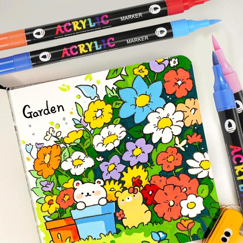 120 Color Acrylic Paint Markers Set, 60 Dual Tip Pens for Wood Canvas Stone Glass Ceramic Surfaces, DIY Crafts Art Supplies