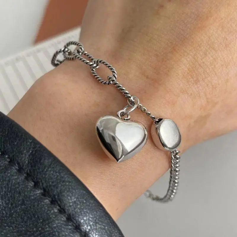 Retro 925 Sterling Silver Heart Bangle Bracelet, Elegant Unisex Daily Wear Jewelry for Parties and Dates, Ideal Birthday Gift, Vintage, Adults, Versatile Designs, Quality That Lasts, No, All Seasons, Birthday Gifting, Handmade