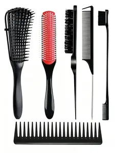 6-Piece Hair Comb Set, Wide Tooth Comb, Octopus Comb, Massage Comb, Pick Comb, Tail Comb, Edge Comb, Sectioning Comb, Salon Curl Comb