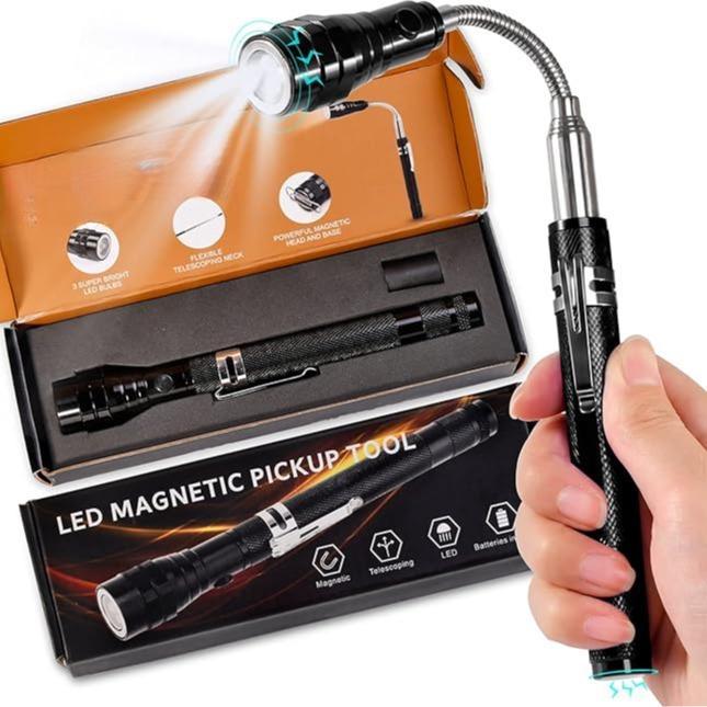 LED Magnetic Flashlight,Extendable and Flexible Magnetic Flashlight with Telescoping Magnet Pickup Tool,Magnet Flashlight for Precision Work,Christmas Gifts, Gifts for Men, Pick-up Tool for Adults