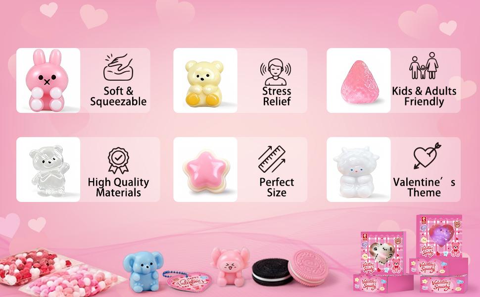 Mini Taba Squishy 24PCS with Gifts Box, Soft Stress Relief Squeeze Toys & Valentines Cards Day Gifts for Kids Classroom School Party Favors
