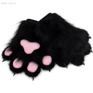 Furry Faux Fur Fox Cat Paws Gloves Animal Fursuit Mittens Halloween Christmas Cosplay Costume PropsAB19Wild Motion