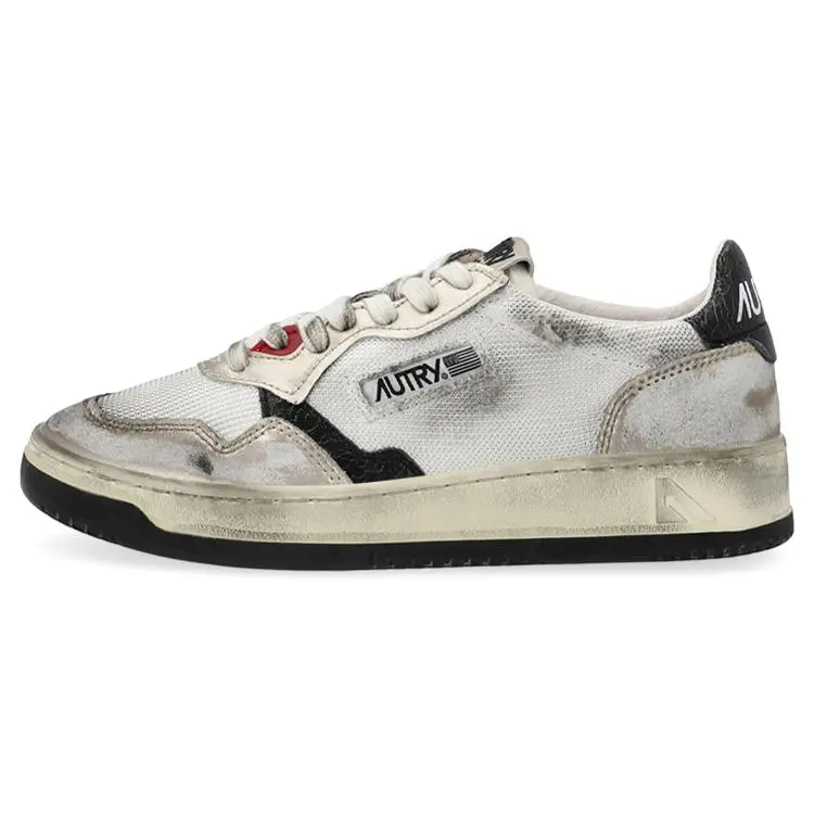 Women's Autry Low-Top Retro Classic Sneakers - White Distressed Finish, Everyday Casual Flat Sneakers, Lightweight Casual Shoes, Maison Mihara Official House White Trending Picks