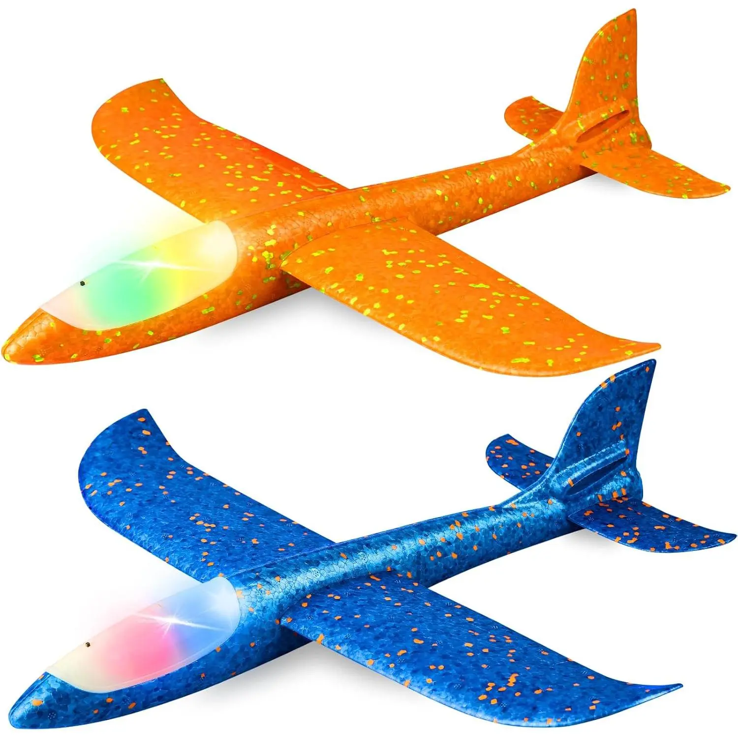 2 Pack LED Light Airplane,17.5" Large Throwing 2 Flight Mode Glider Plane,Flying Toy  Kids,Gifts  3 4 5 6 7 8 9 Years Old Boy,Outdoor Sport Toys Birthday Party Favors Foam Airplane
