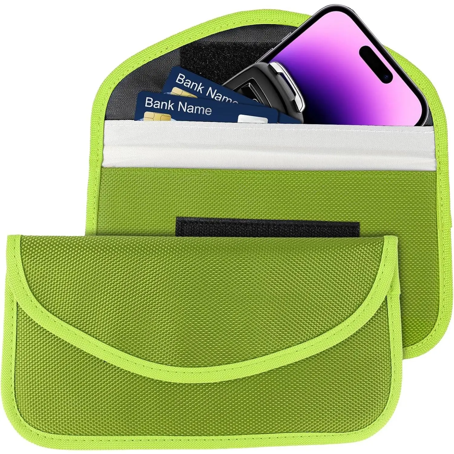 2 count Faraday Bag for Phones and  , Keyless Entry RFID Signal Blocking Bag Key Fob Protector, Anti- Faraday Pouch for Cell Phone  Protection, Signal Shielding (Green)