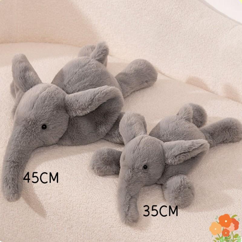 45/60CM Furry Lying Elephant Plush Toys Stuffed Animal Doll Cute Gray White Brown Elephant Soft Pillow Cushion Sofa Decoration