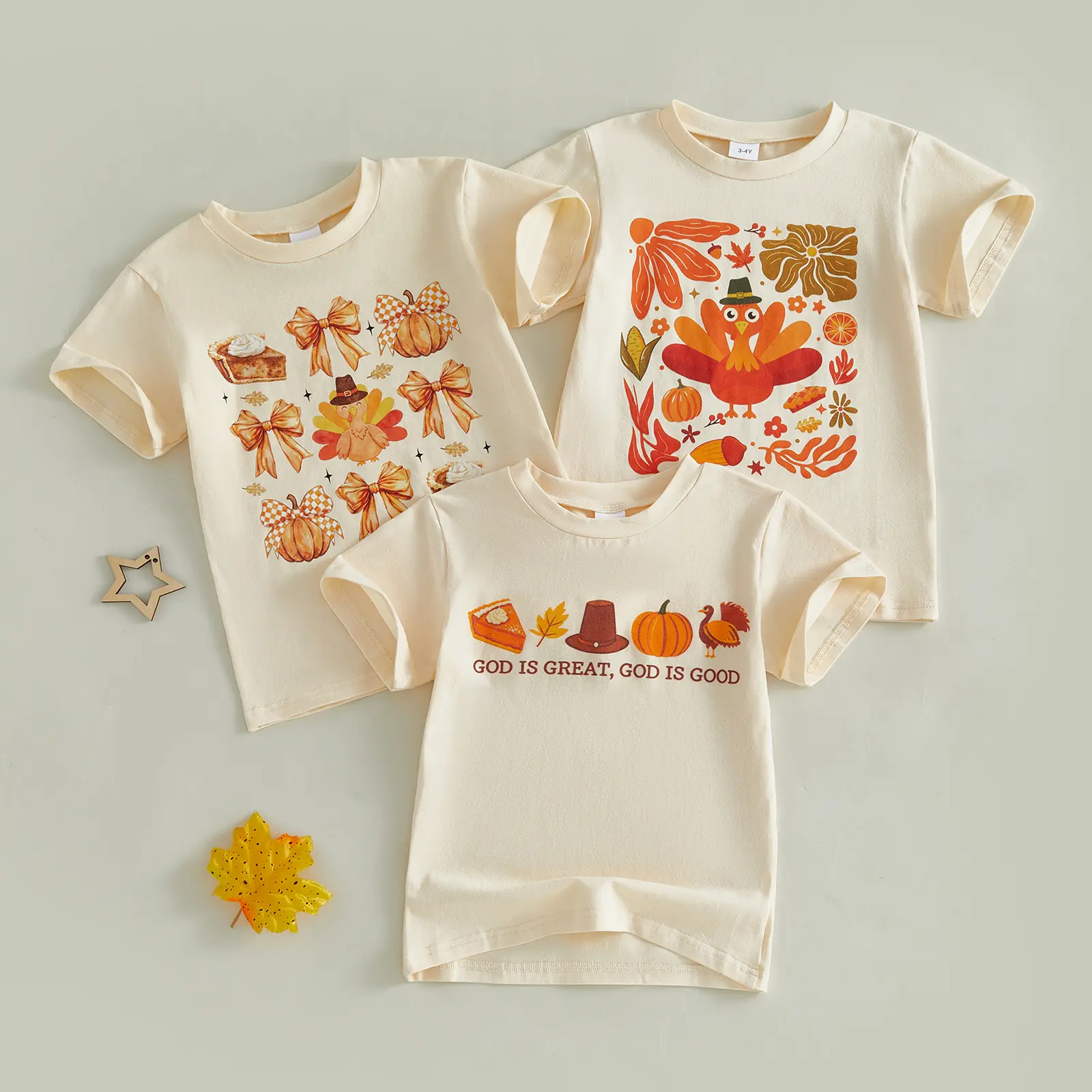REDWOON Toddler Baby Little Girl Boy Thanksgiving T Shirts Short Sleeve Turkey Print Casual Tops Fall Blouse 1-6 Years