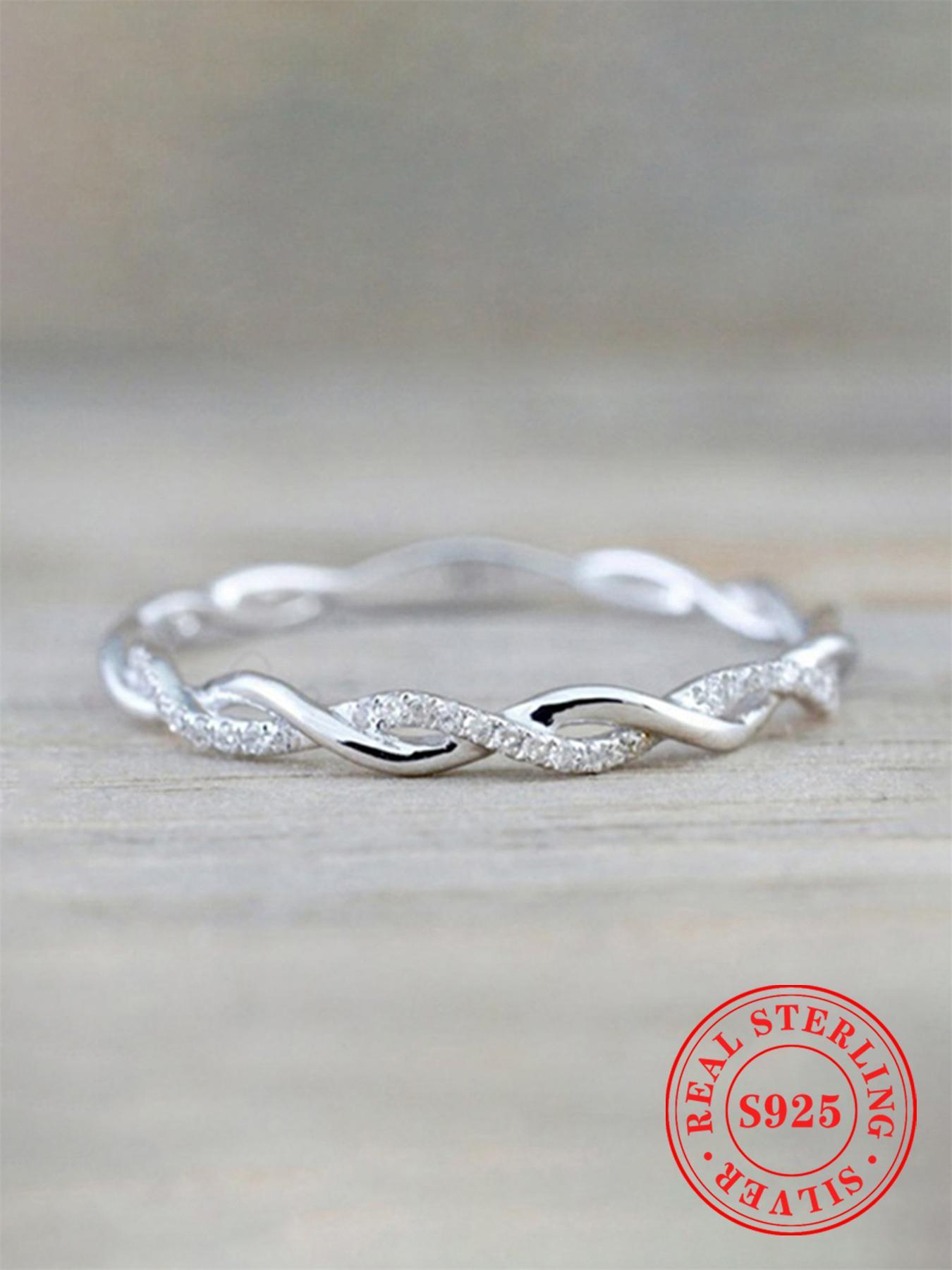 S925 Sterling Silver Ring, Twist Design Rhinestone Decorated Ring for Women As Gifts, Statement Ring, Fashion Jewelry for Party, Daily Decor, Trendy All-match & Exquisite Jewelry for Birthday Gift, with Box, Fall Outfits, Fall Freshness
