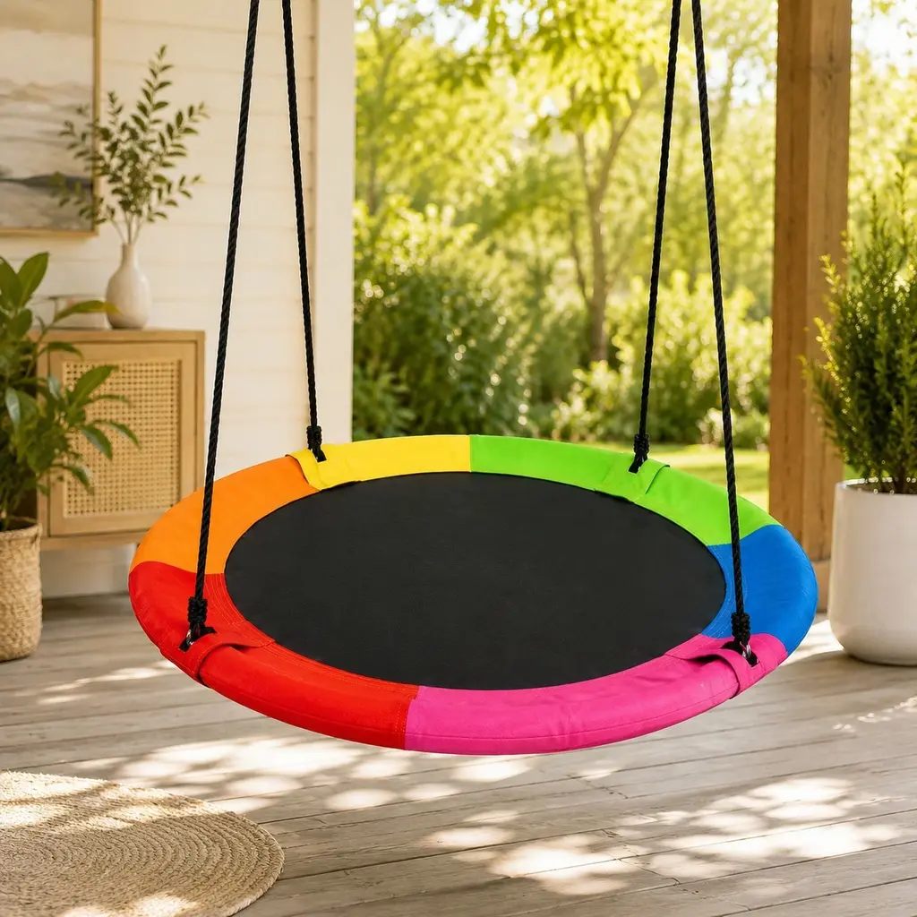 40" Rainbow Saucer Tree Swing, Heavy-Duty Steel Frame, 600 lbs Capacity, Outdoor Patio Playground Swing for Kids & Adults