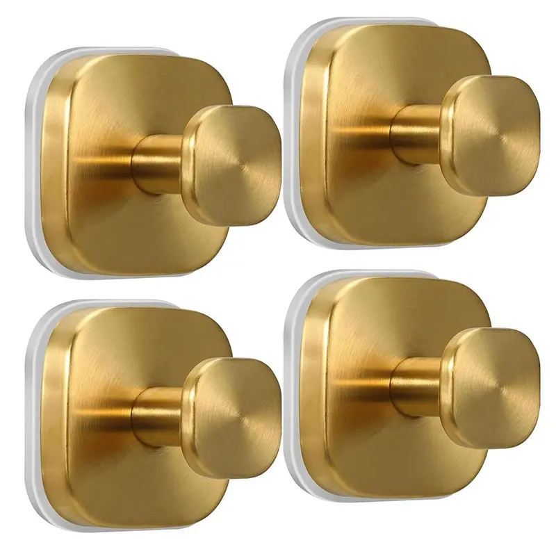 4 PCS Heavy-Duty Vacuum Suction Cup Hooks; Luxury Gold Strong Suction Stainless Steel Shower Suction Cup Hooks, Load Capacity 5 kg, Waterproof & Rust-Proof Matte Holders, Suitable for Sponges, Bathrobes and Coats, User-Friendly for Women to Install