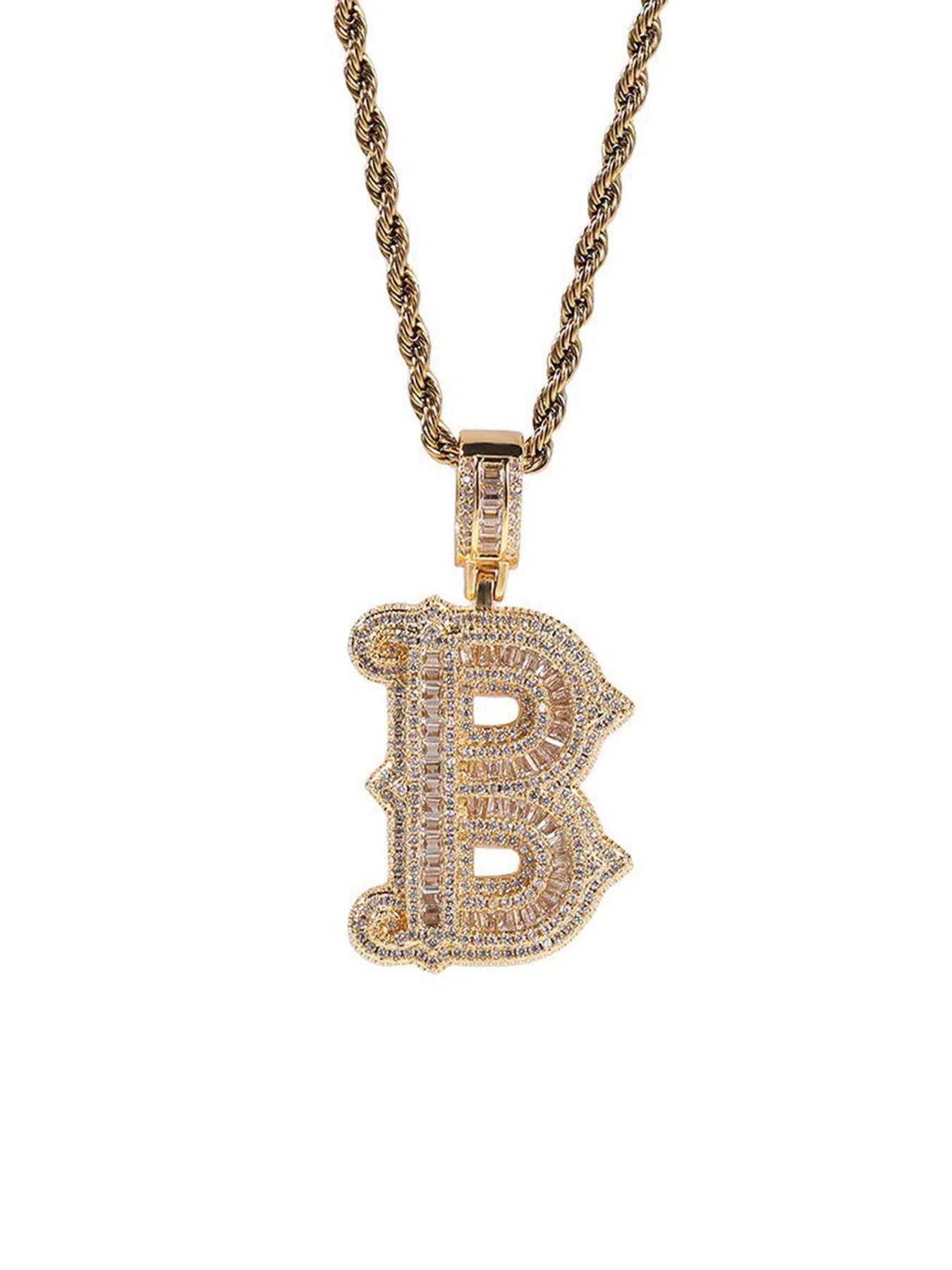 Initials Letter Pendant Necklace, Fashion Alphabet Pendant, Rhinestone Decor Chain Necklace, Hip Hop Jewelry for Party, Daily Decor, Trendy All-match & Exquisite Jewelry for Birthday Gift