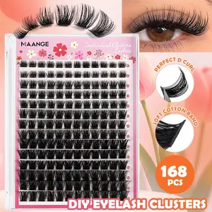 MAANGE 168pcs DIY Lash Clusters, 8-16mm D Curl Cat Eye Lashes, Soft Cotton Band & Knot-Free Tips, Upgraded Memory Fiber, 3D Wispy Volume, Lightweight & Long-Lasting, Easy DIY for Beginners