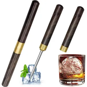 2 Pack Ice Pick for Breaking Ice, 6.8" Stainless Steel Ice Picks with Ebony Wooden Handle and Safety Cap, Multi-Purpose for Bars Kitchens Camping Bartenders