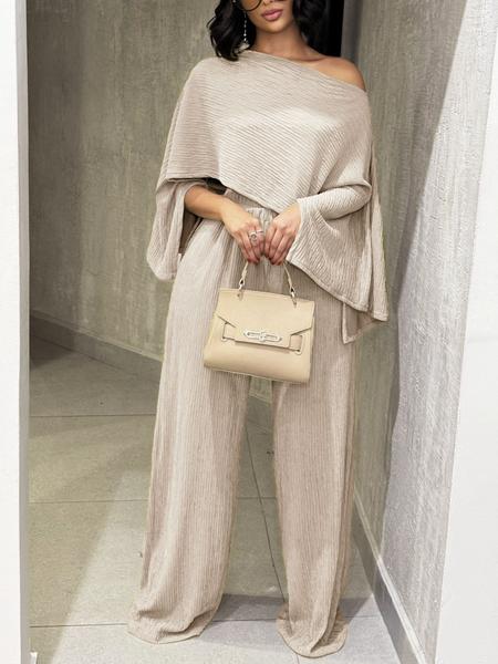 Two-Piece Set Women's Solid Color Top & Elastic Waist Pants, Casual Fashion Cozy Top & Trousers for Daily Outdoor Wear, Women's Clothing for Fall