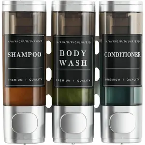 3-Chamber Luxury Shower Dispenser - No Drill Wall-Mounted Transparent Bathroom Organizer for Shampoo, Conditioner & Soap - Hotel-Grade Large Capacity, Silver Home Goods Bottles