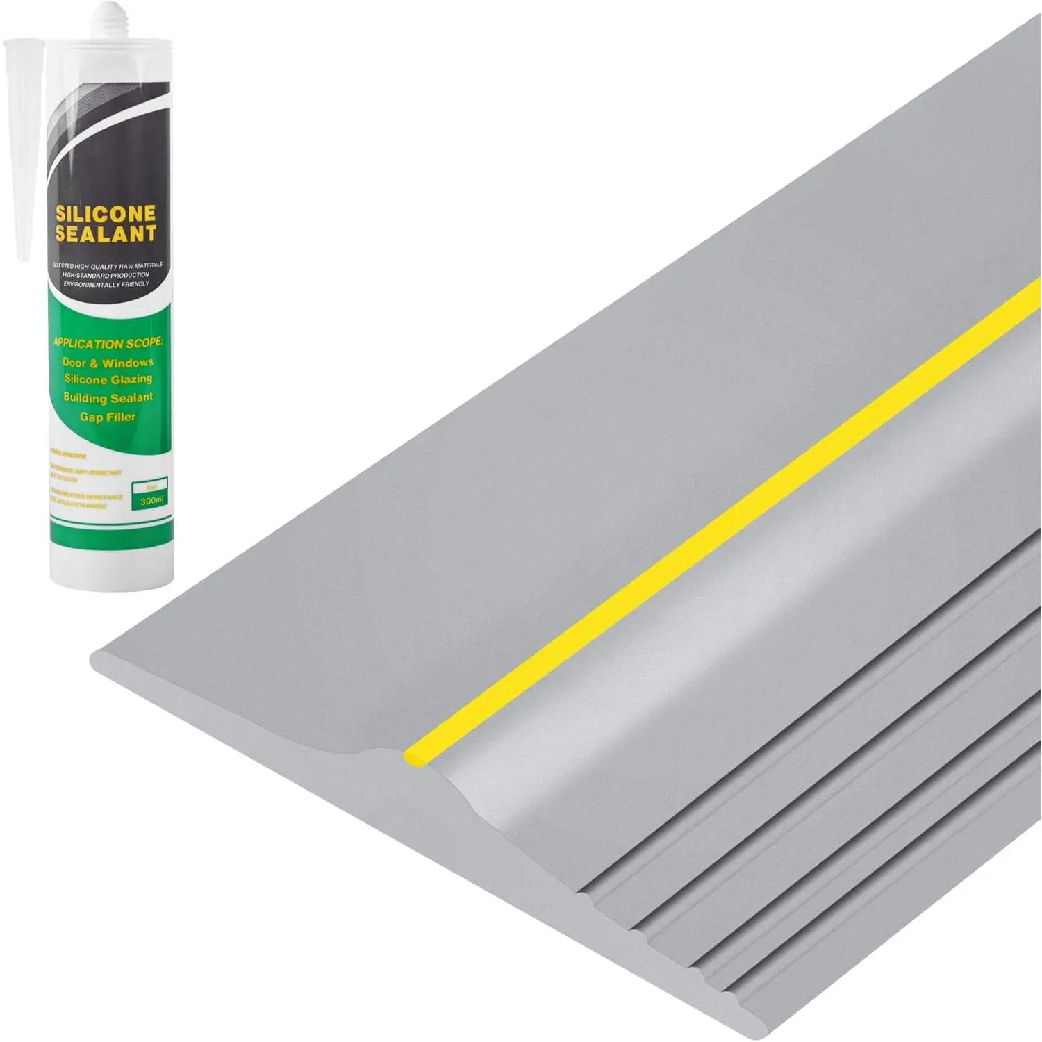 10Ft Adhesive Universal Garage Door Bottom Threshold Seal Strip, Weatherproof Rubber DIY Replacement (Gray), Thresholds