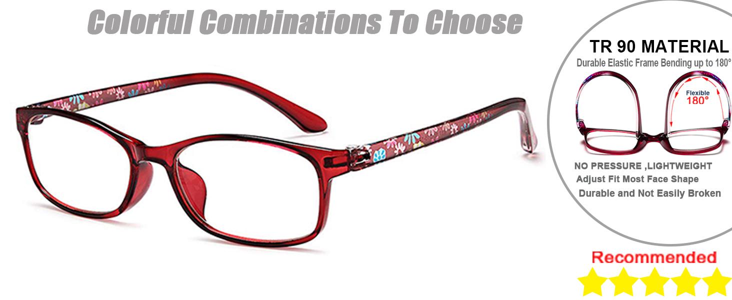 Blue Light Blocking Readers for Women - 2 Pair Ladies Computer Reading Glasses +1.25 Stylish Rectangular Frames Blue Ray Eyeglasses