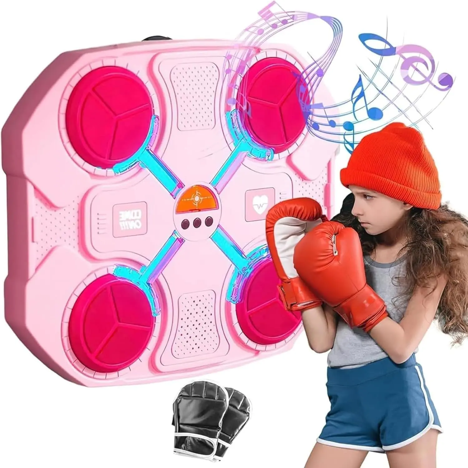Musical Boxing Machine, Music Electronic Boxing Wall Target, with LED Screen and Adjustable Lights Wall Target Training Equipment for for Children(Pink)