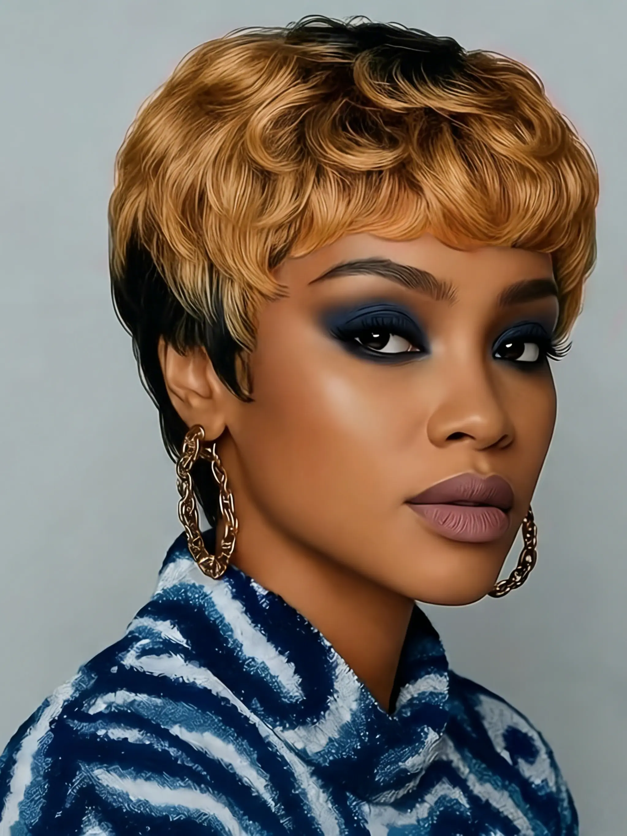 Women's Pixie Cut Wig Curly Wave Human Hair Wigs with Bangs, 6 Inch Short Layered Design for Everyday Use, 180% Density