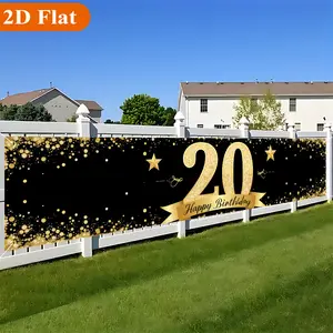 2D Flat Happy 20th Birthday Banner, Number 20 Design for Party Wedding Anniversary Decor, Indoor Outdoor Slogan Sign Celebration Supply